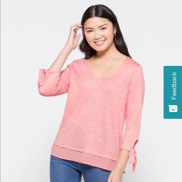 Sanctuary Stitch Fix Tiered Tied 3/4 Sleeve Salmon 100% Linen Sylvie Top - Picture 8 of 8